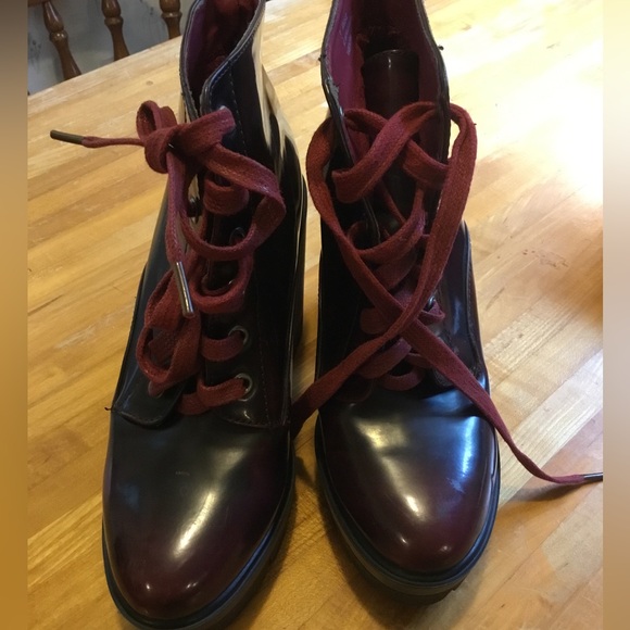 Bamboo Jonas-02 Dark Burgundy Chunky Ankle Boots with Lug Sole Size 9 - Picture 8 of 16
